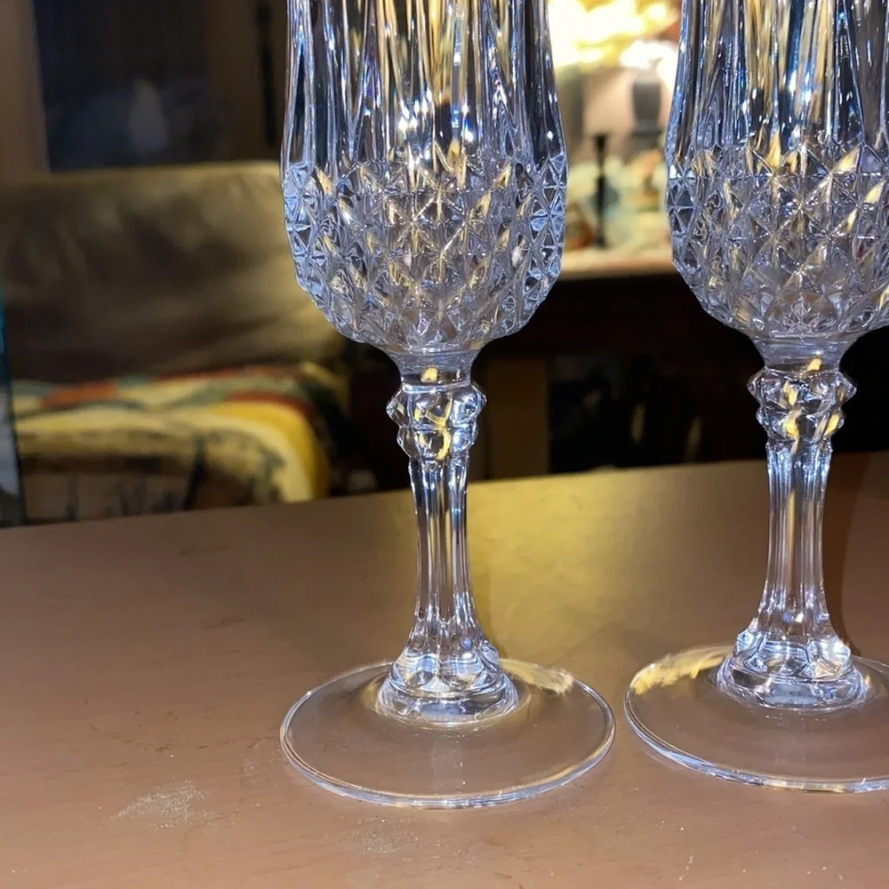 Vintage Cristal d'Arques Longchamp Set/2 Fluted Champagne Glasses